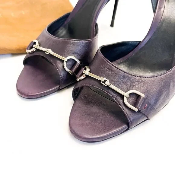 🍋 Gucci • Purple Leather Horsebit D’Orsay Peep Toe Heels w/Dust Bag Size 41EU